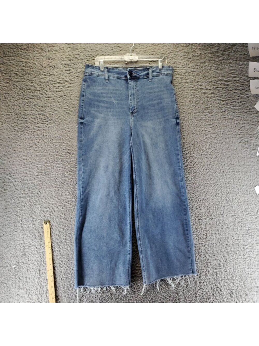 OAT Jeans Womens 12 Blue Wide Leg Frayed Hem Stretch Denim *Read*
